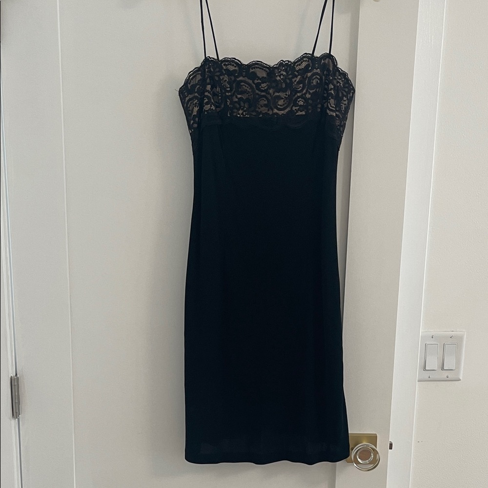 Trio New York Black Lace-Trim Mini Slip Dress